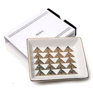 Danica Studio Ceramic Shadowvale Trinket Tray Jewelry Dish Catch-All Gold White